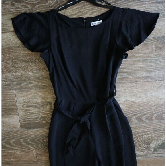 Calvin Klein CD4E1Q89 Women's Sz 12 Black Flutter Sleeve Belted Jumpsuit - Picture 3 of 9
